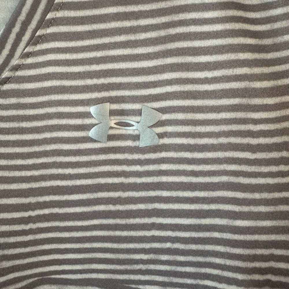 Under Armour top. Khaki & white striped. Medium. - Picture 2 of 11